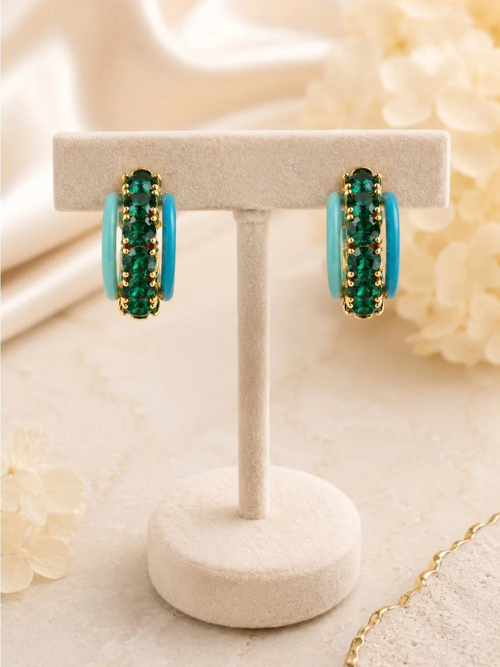 Kate Spade Hint of Shimmer Stacked Huggie Earrings in Turquoise.